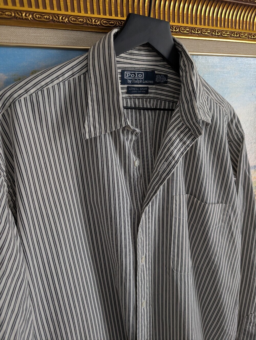 Ralph Lauren Grey and White Striped Sports Shirt
